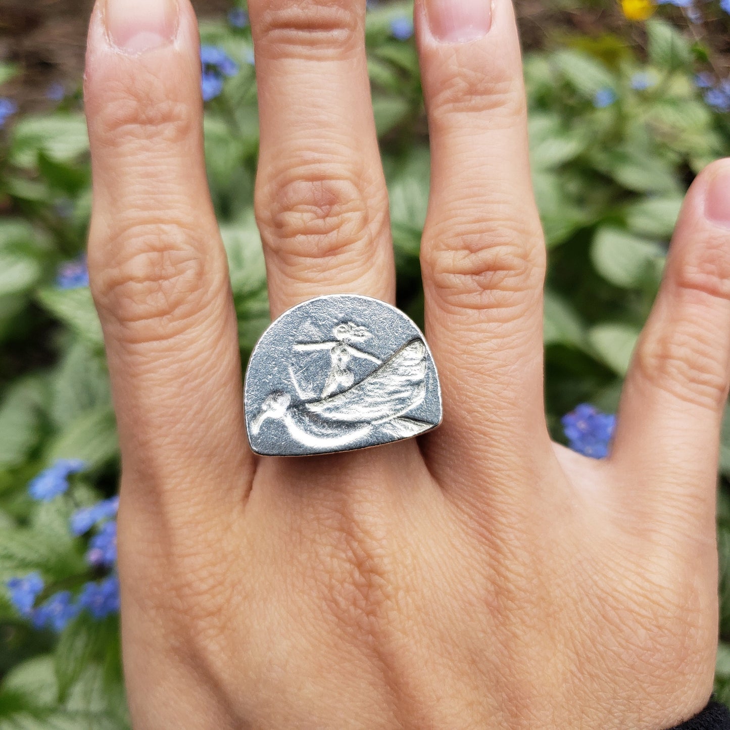 Bird surfing wax seal signet ring