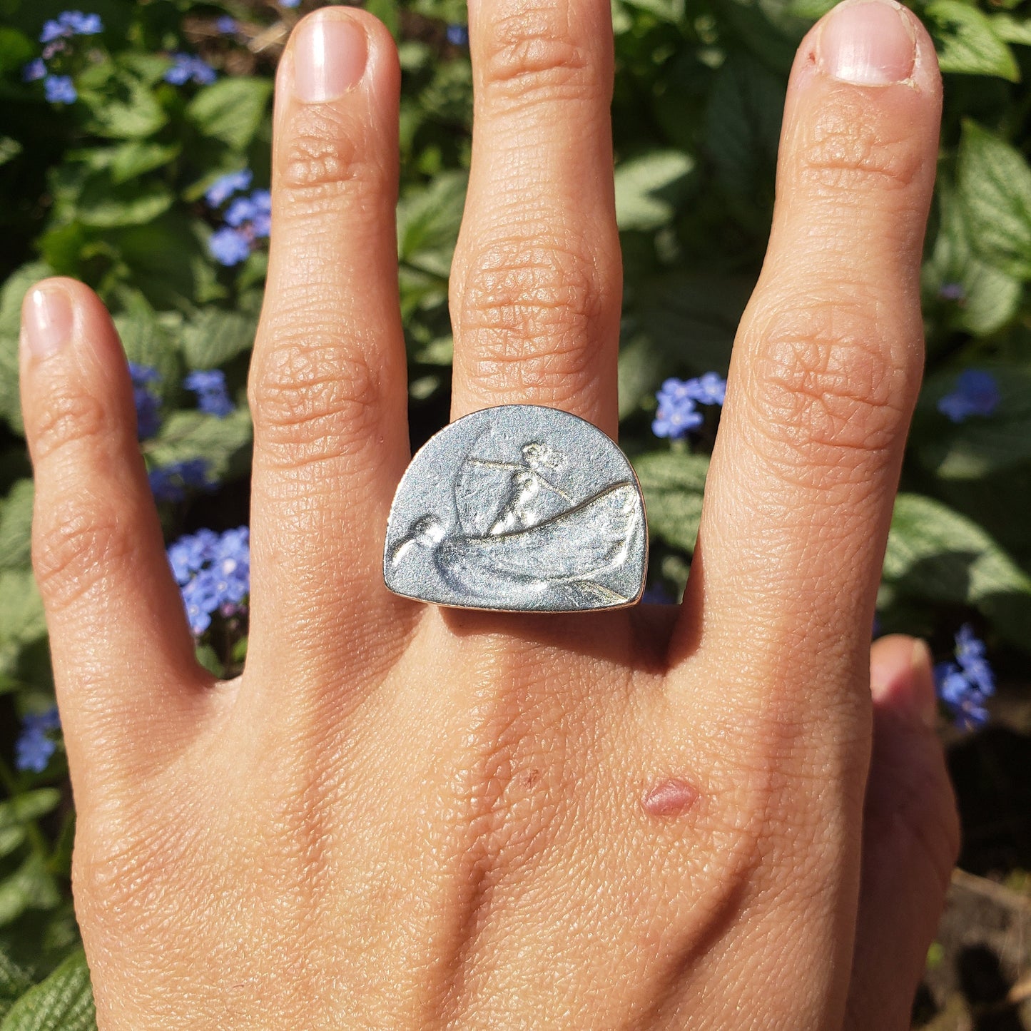 Bird surfing wax seal signet ring