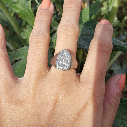 Bird cage wax seal signet ring