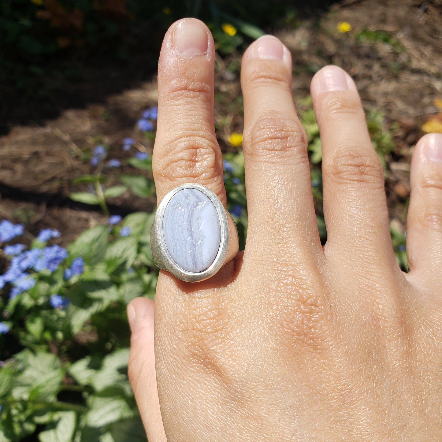 caduceus blue lace agate signet ring