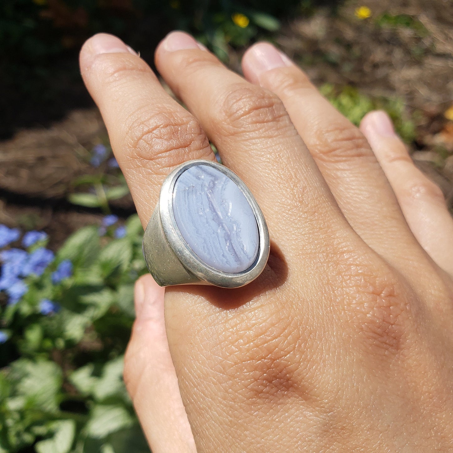 caduceus blue lace agate signet ring