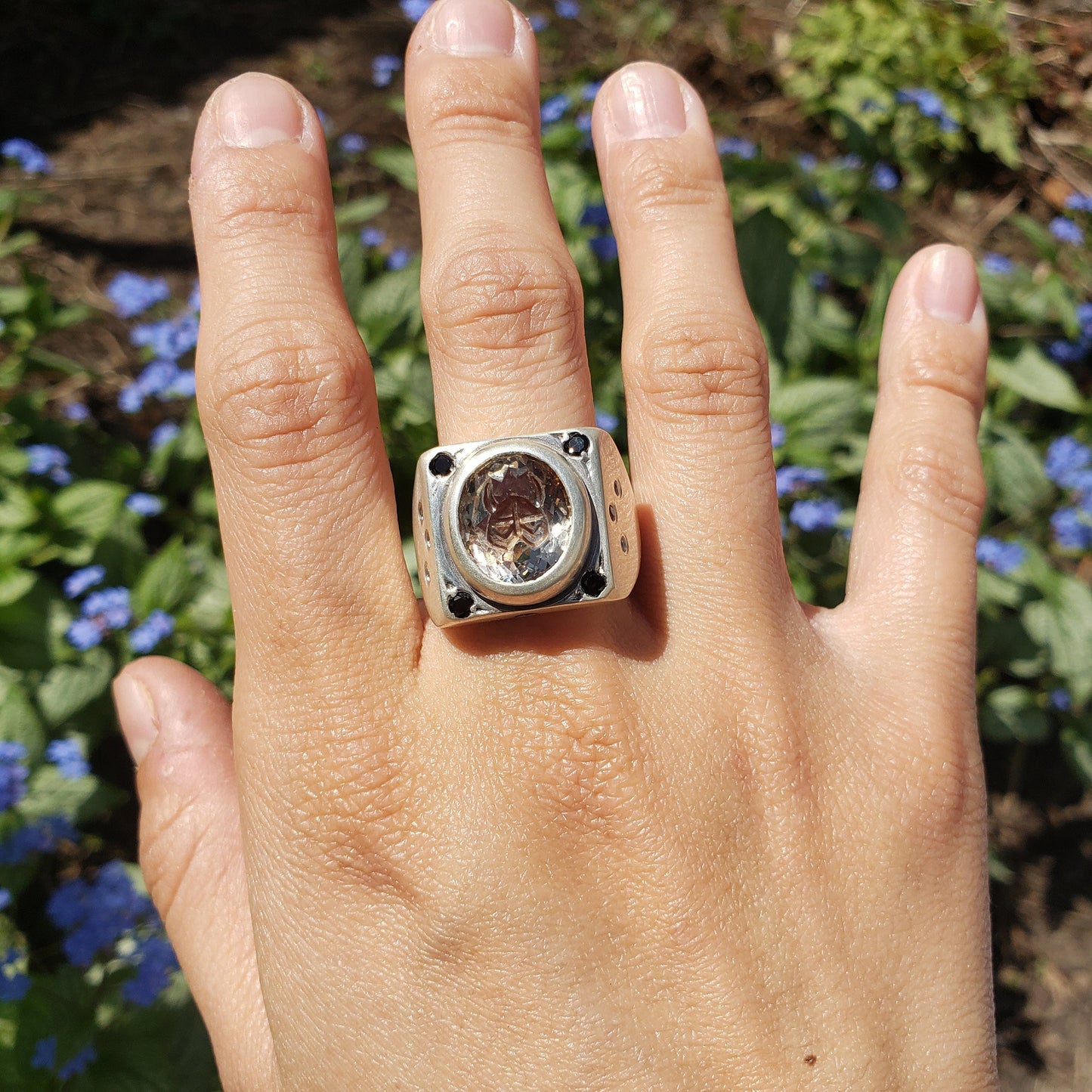 horned helmet topaz signet ring