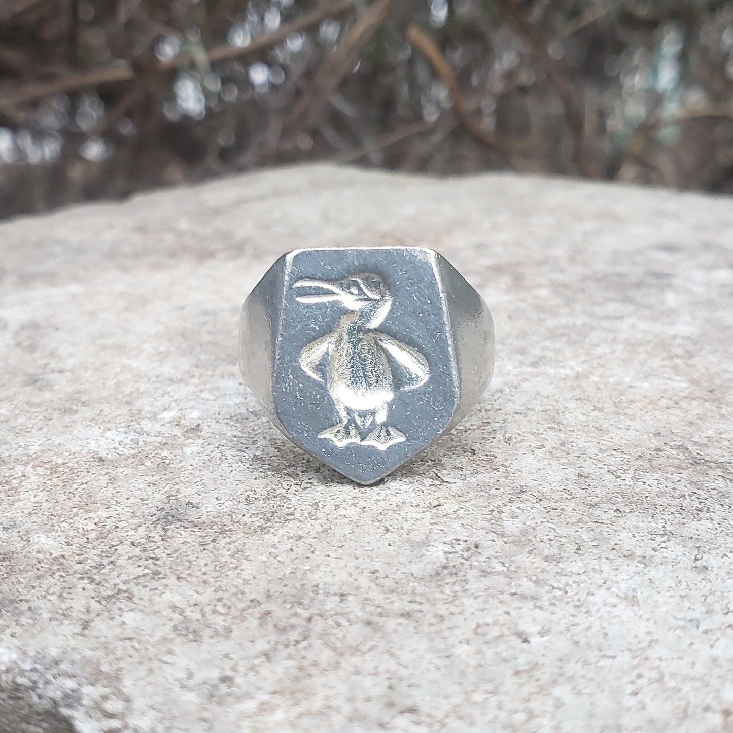 Blue footed booby wax seal signet ring