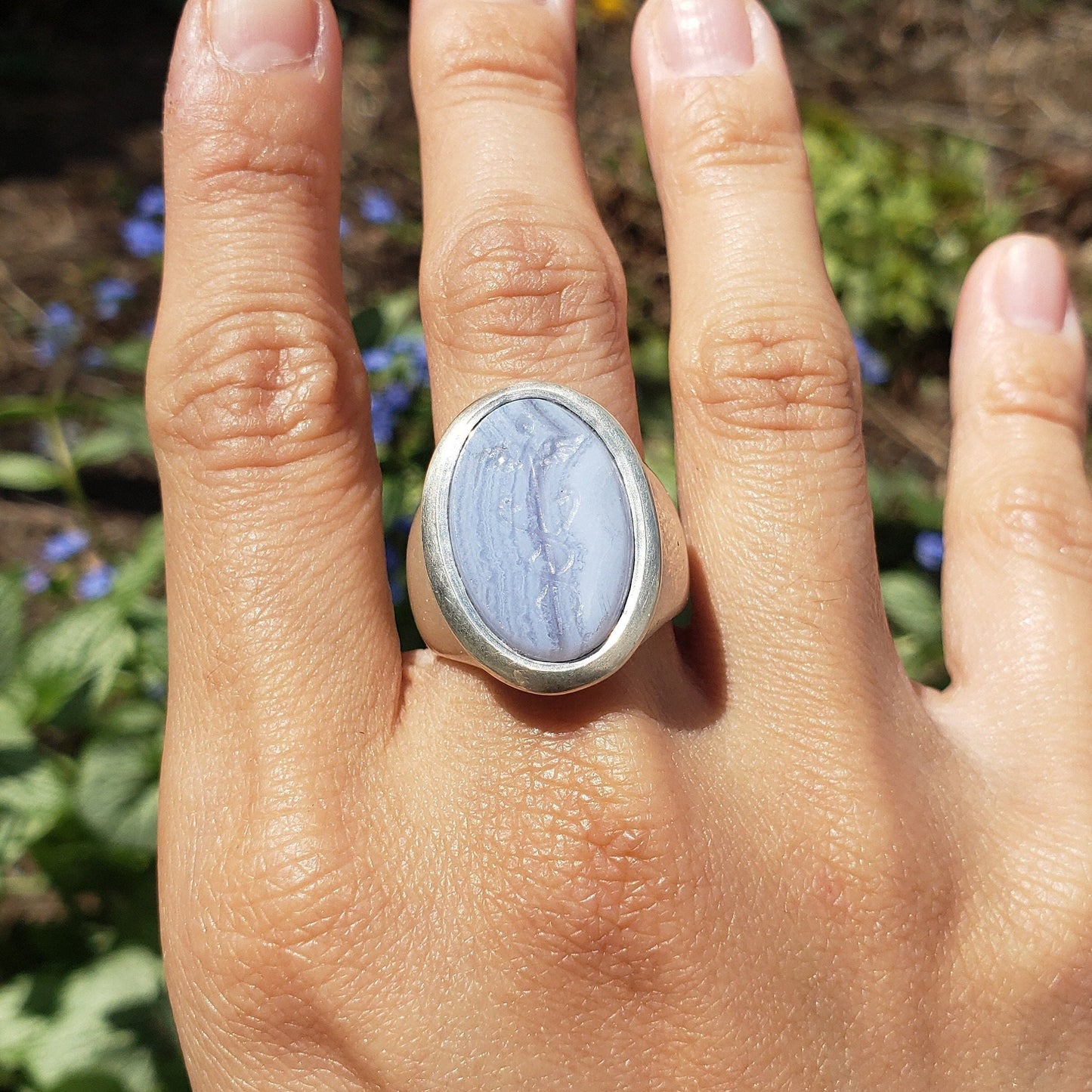 caduceus blue lace agate signet ring