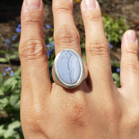 caduceus blue lace agate signet ring