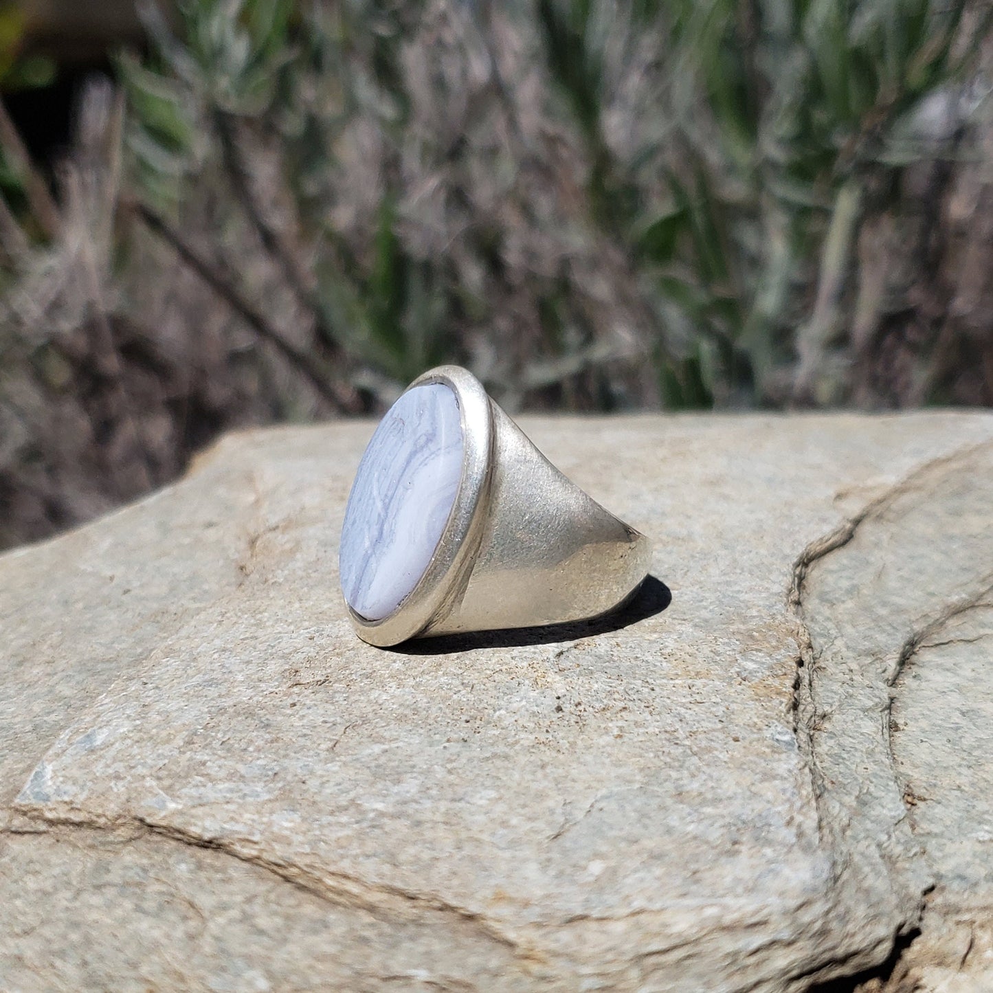 caduceus blue lace agate signet ring