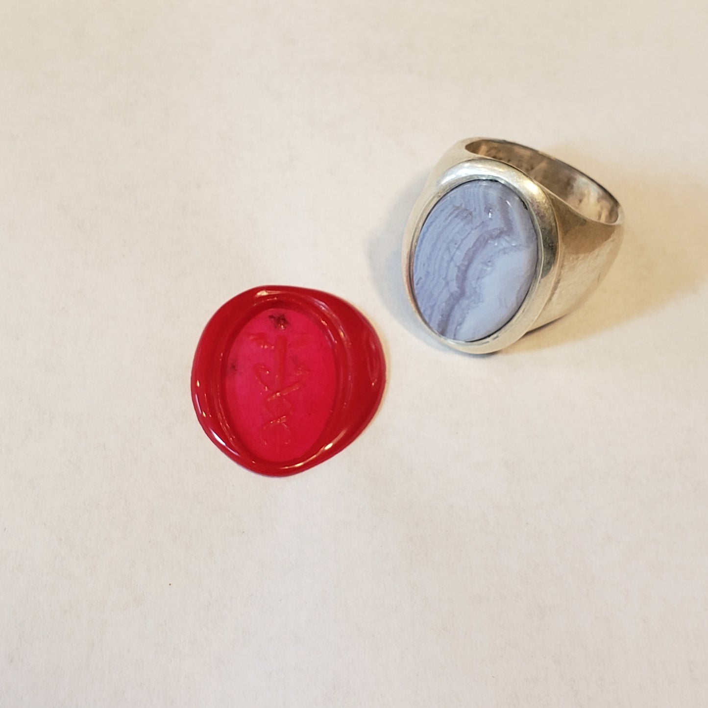 caduceus blue lace agate signet ring