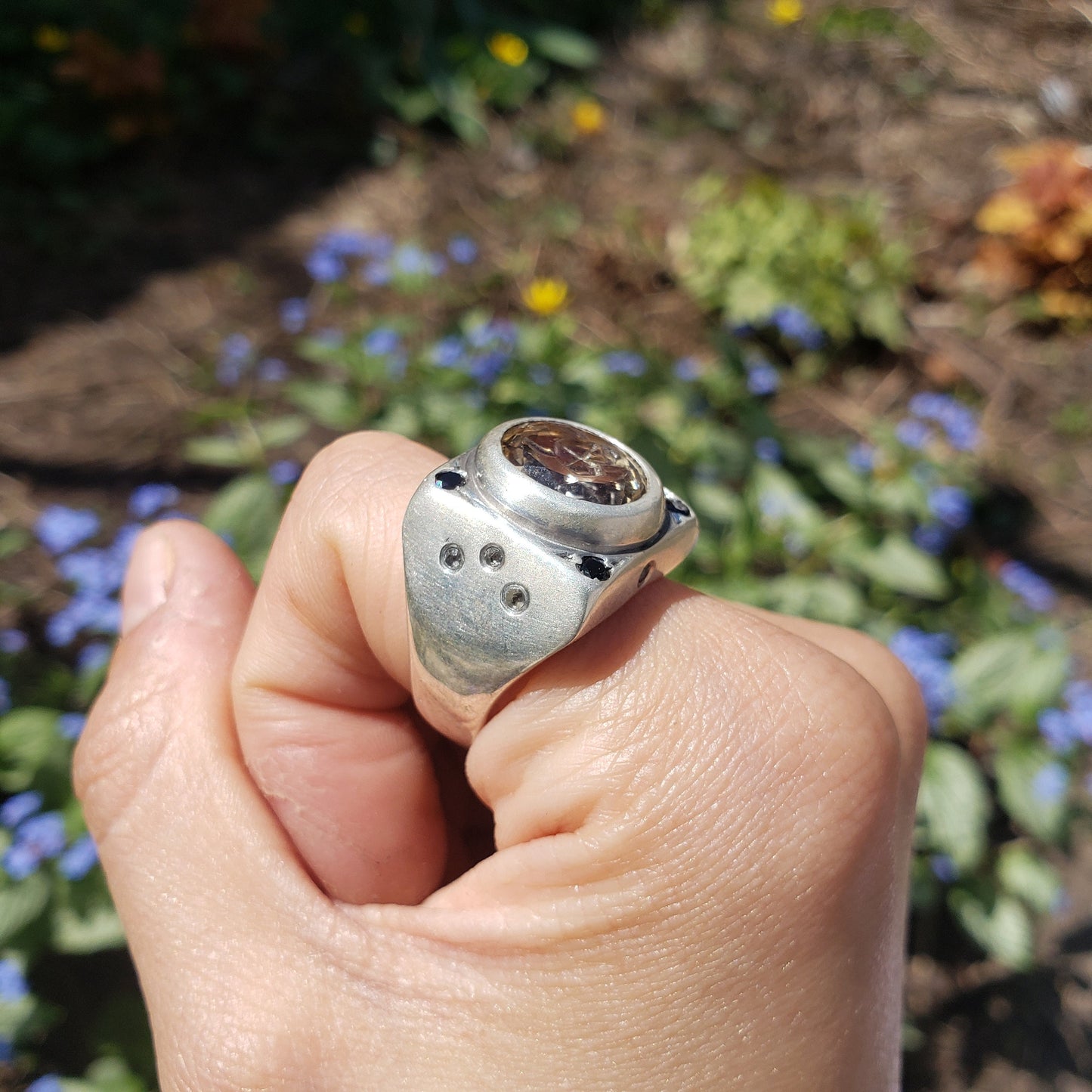 horned helmet topaz signet ring