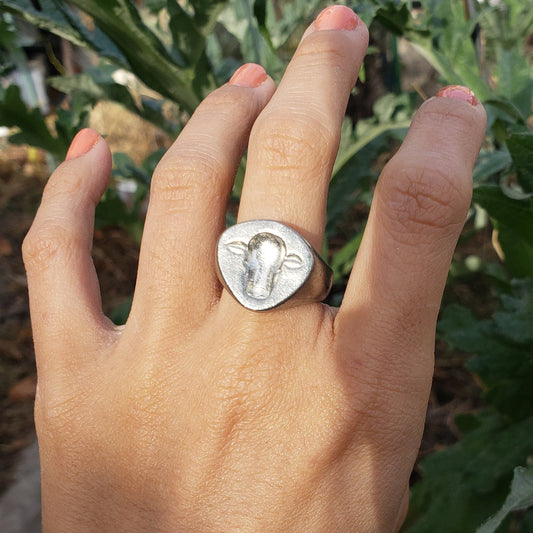 Cow face wax seal signet ring