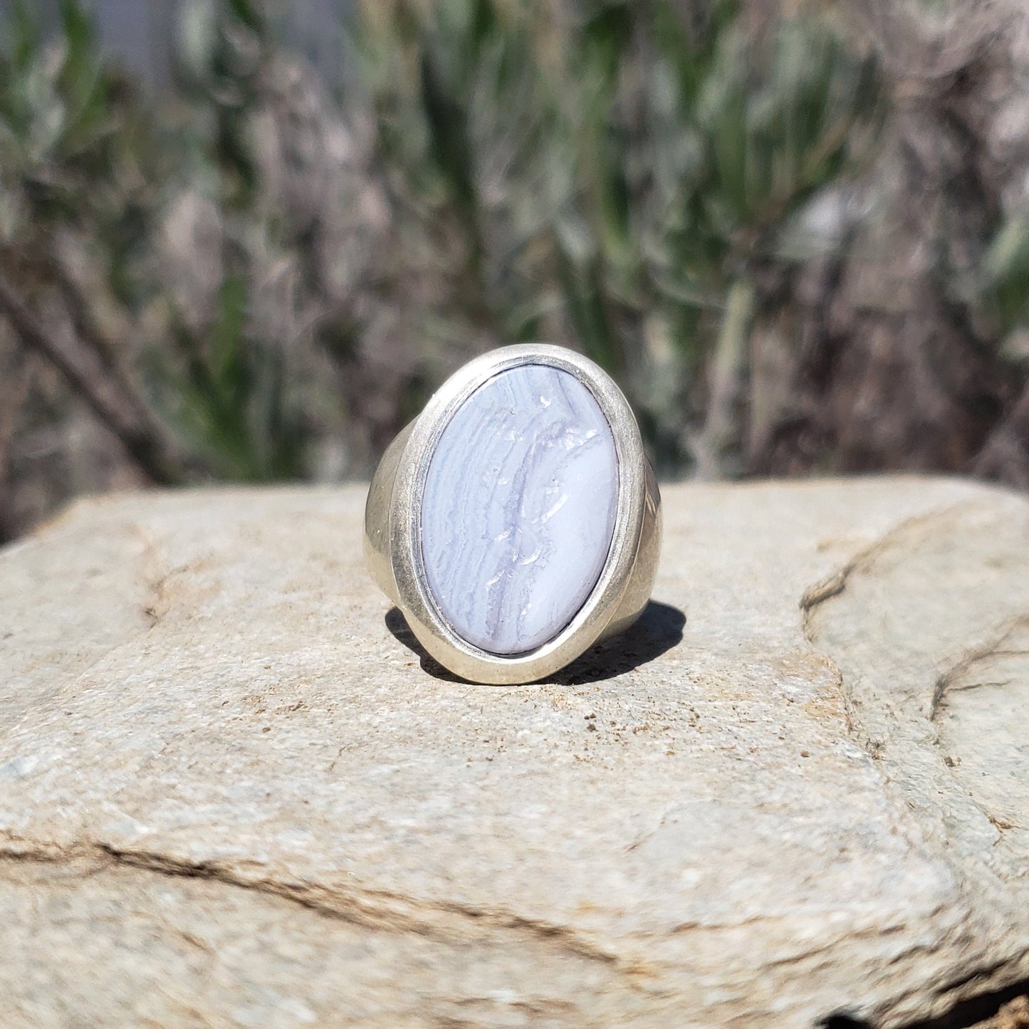 caduceus blue lace agate signet ring