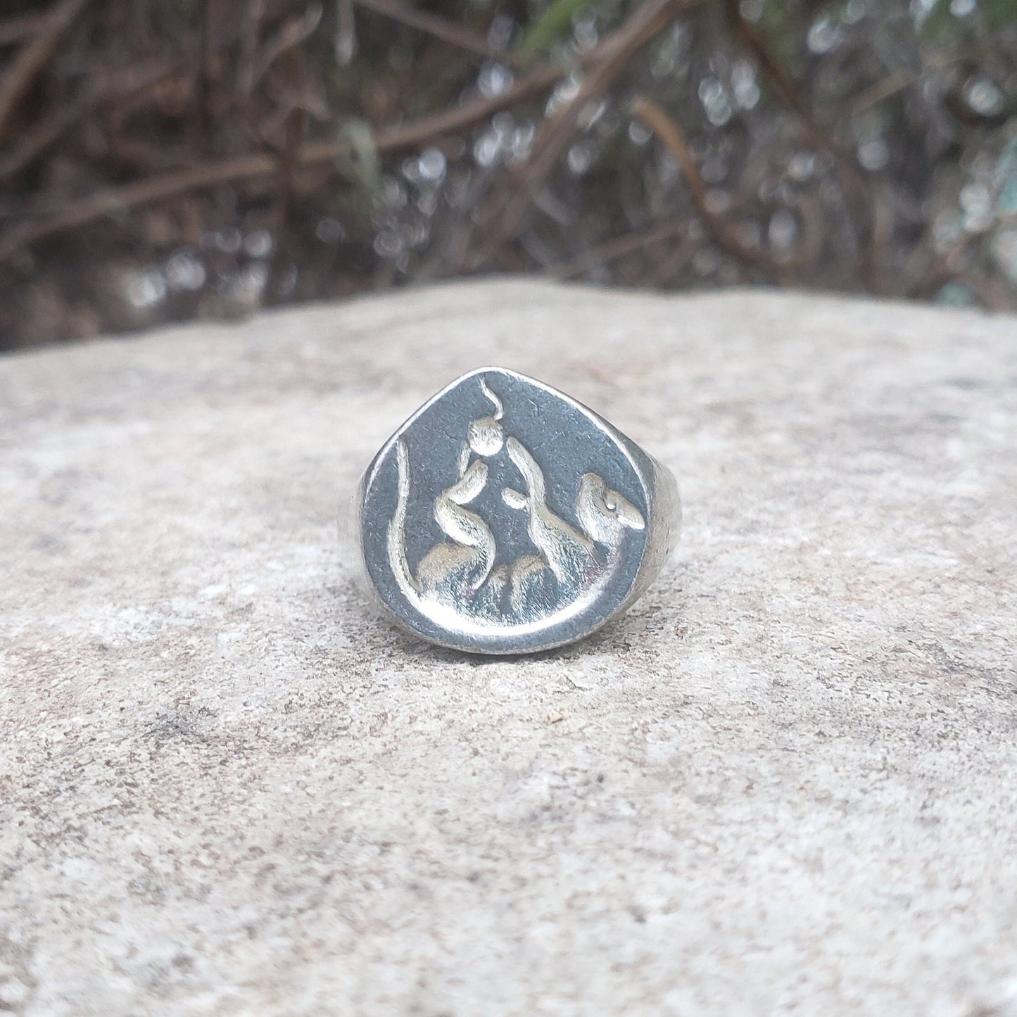 cat at play wax seal signet ring