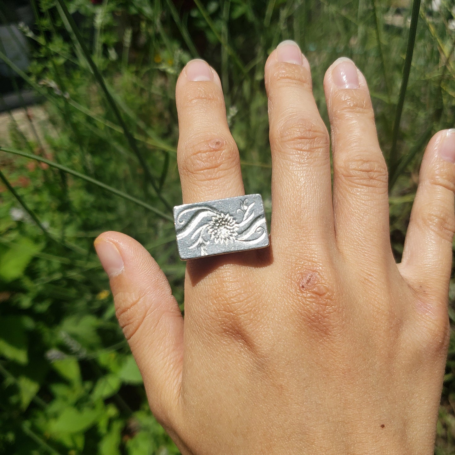 Sunflower chain wax seal signet ring