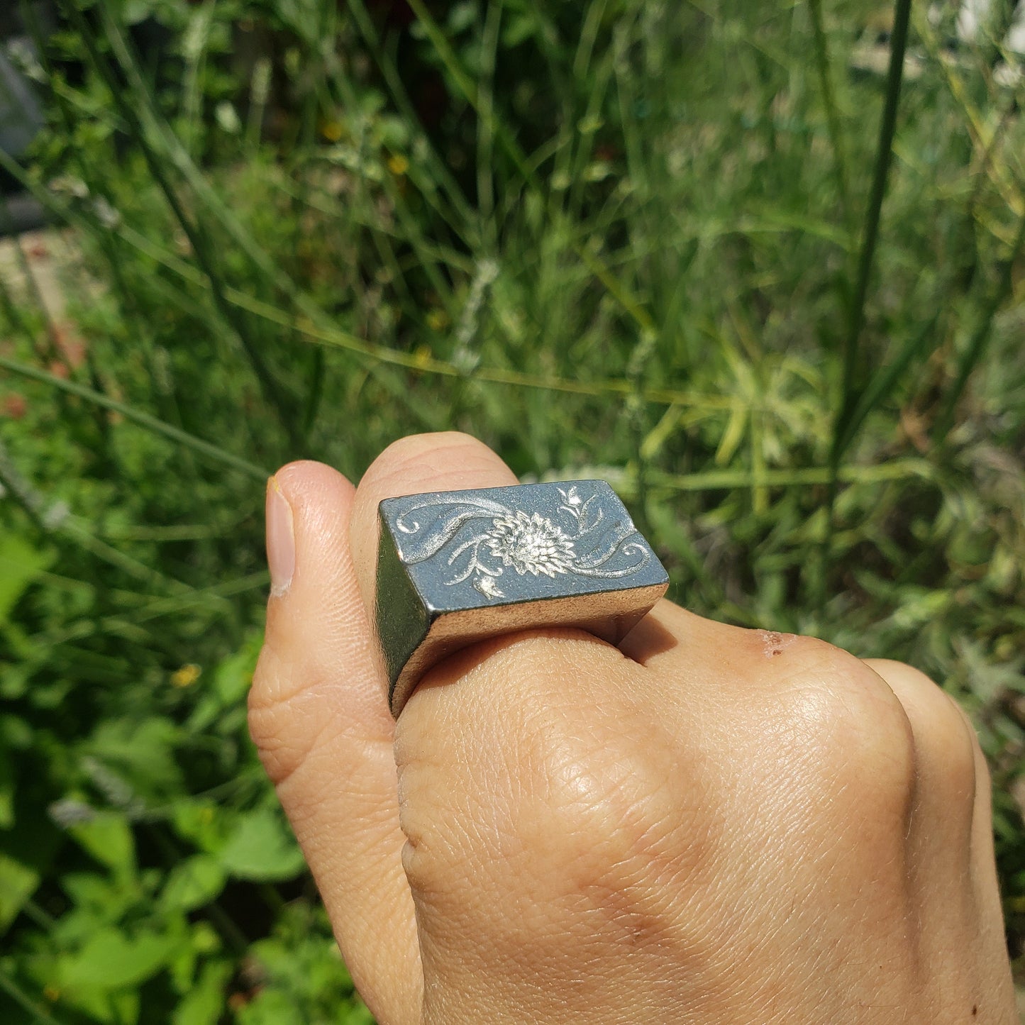 Sunflower chain wax seal signet ring