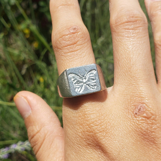 Blue morpho wax seal signet ring