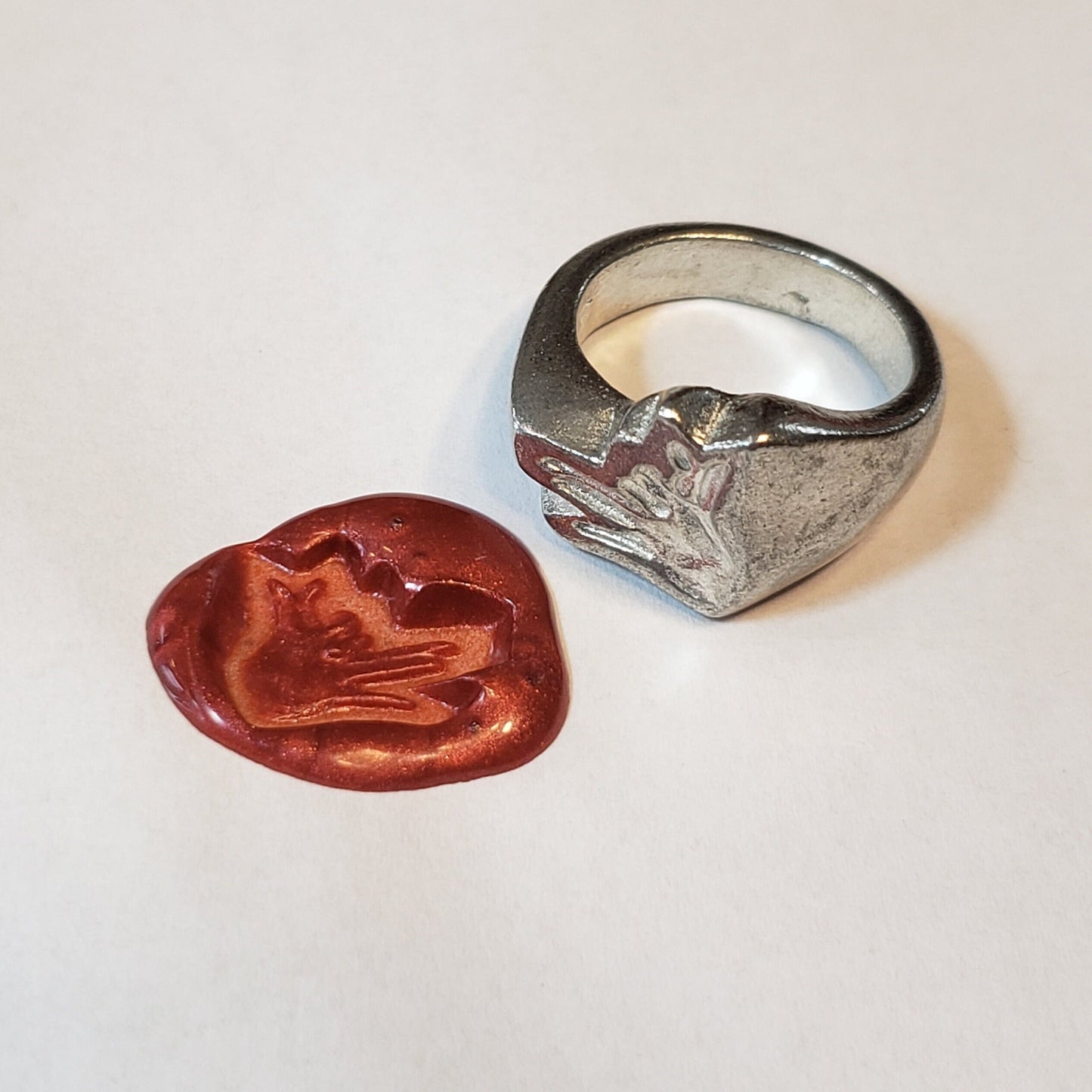 fox shadow puppet wax seal signet ring