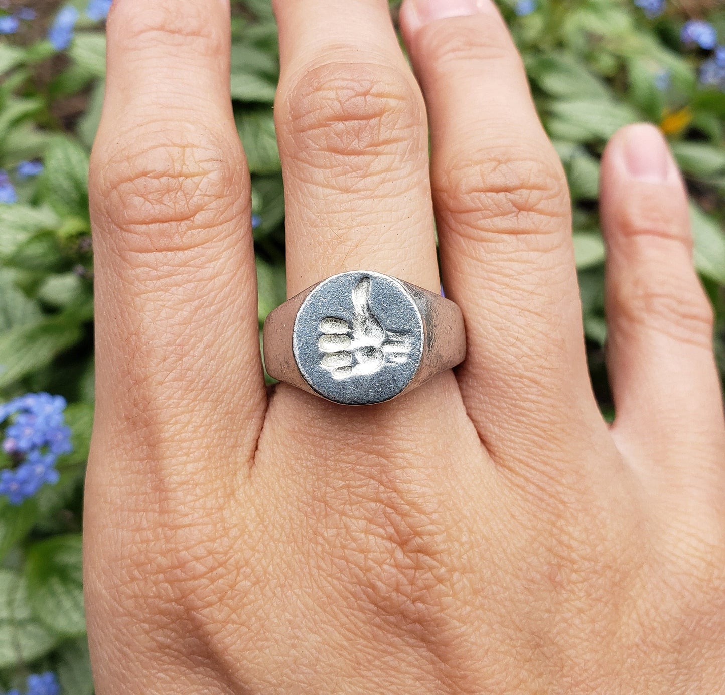 Thumbs up wax seal signet ring