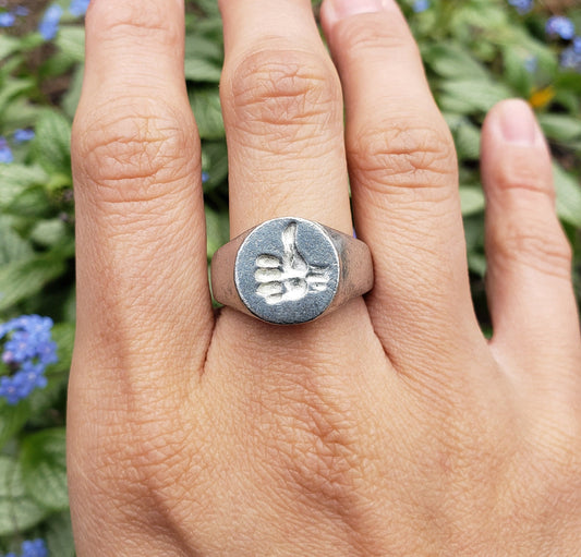 Thumbs up wax seal signet ring