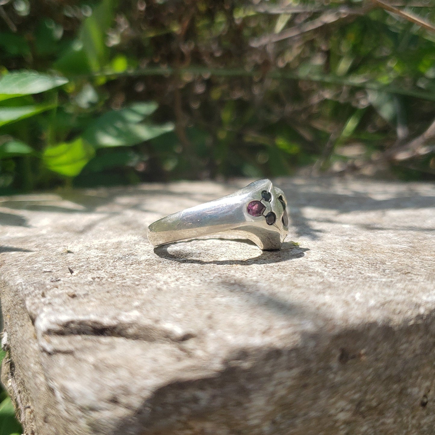 sapphire kite ring with spinels and garnets