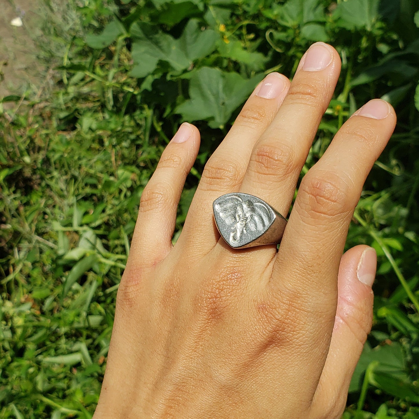 Elephant face wax seal signet ring