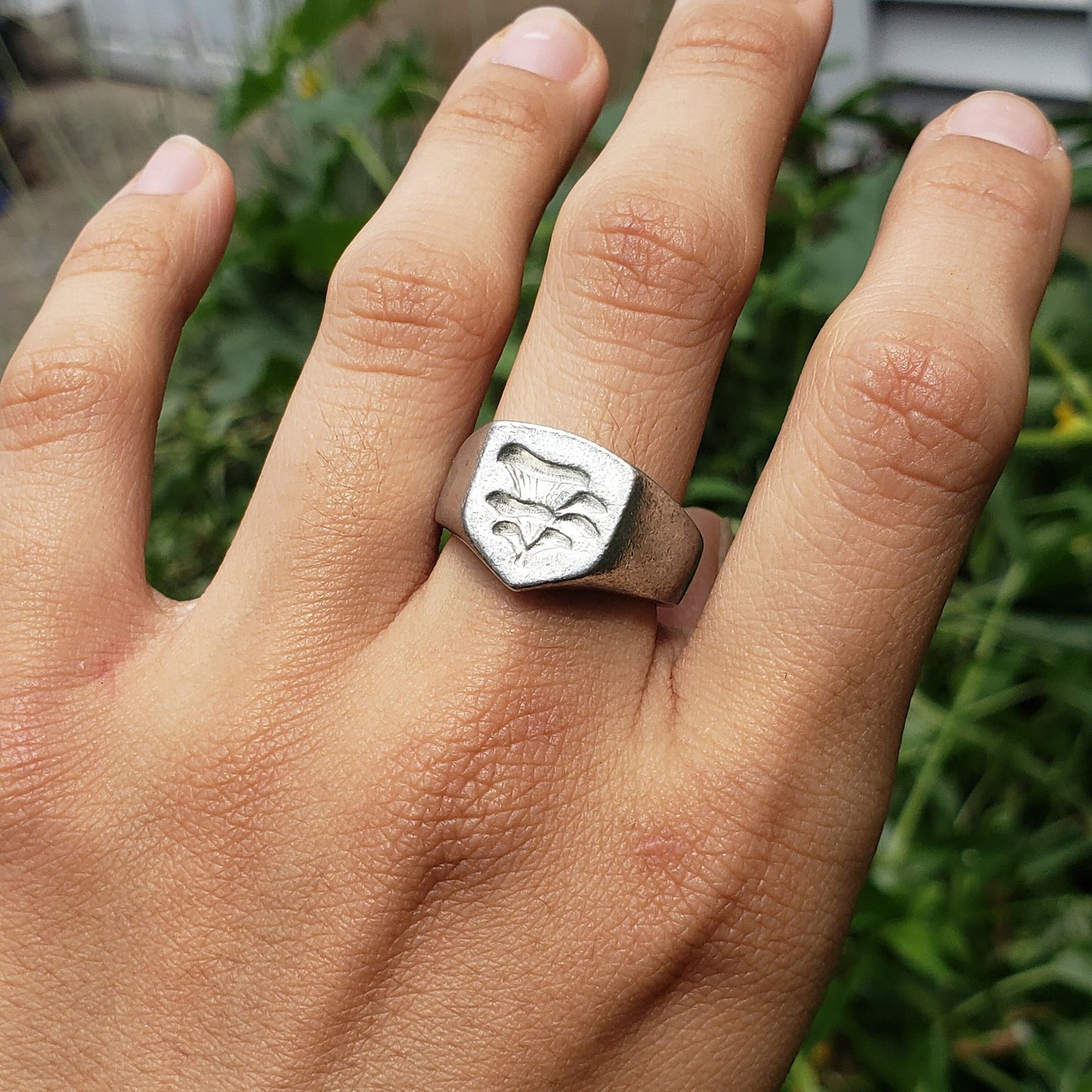 Oyster mushroom wax seal signet ring