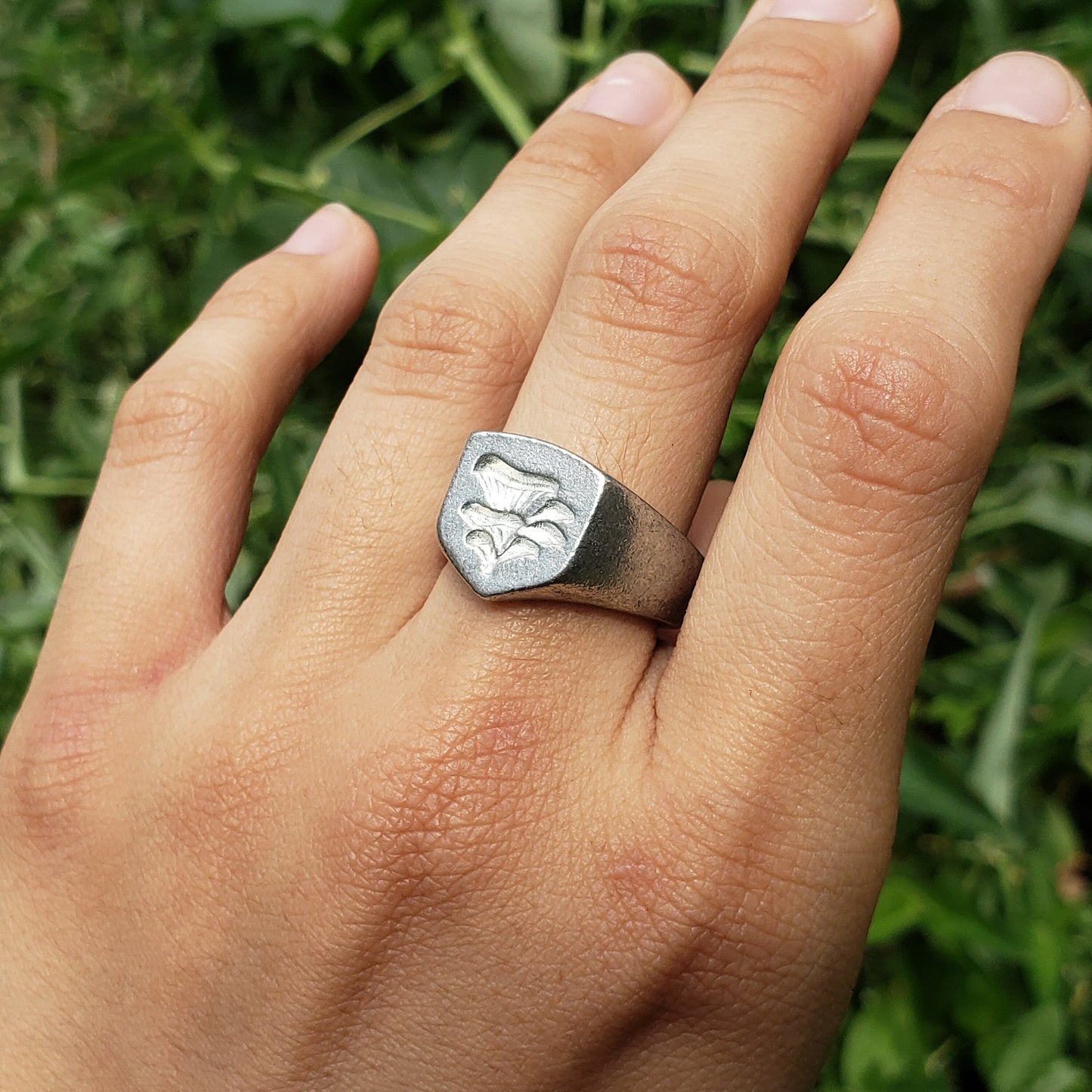 Oyster mushroom wax seal signet ring