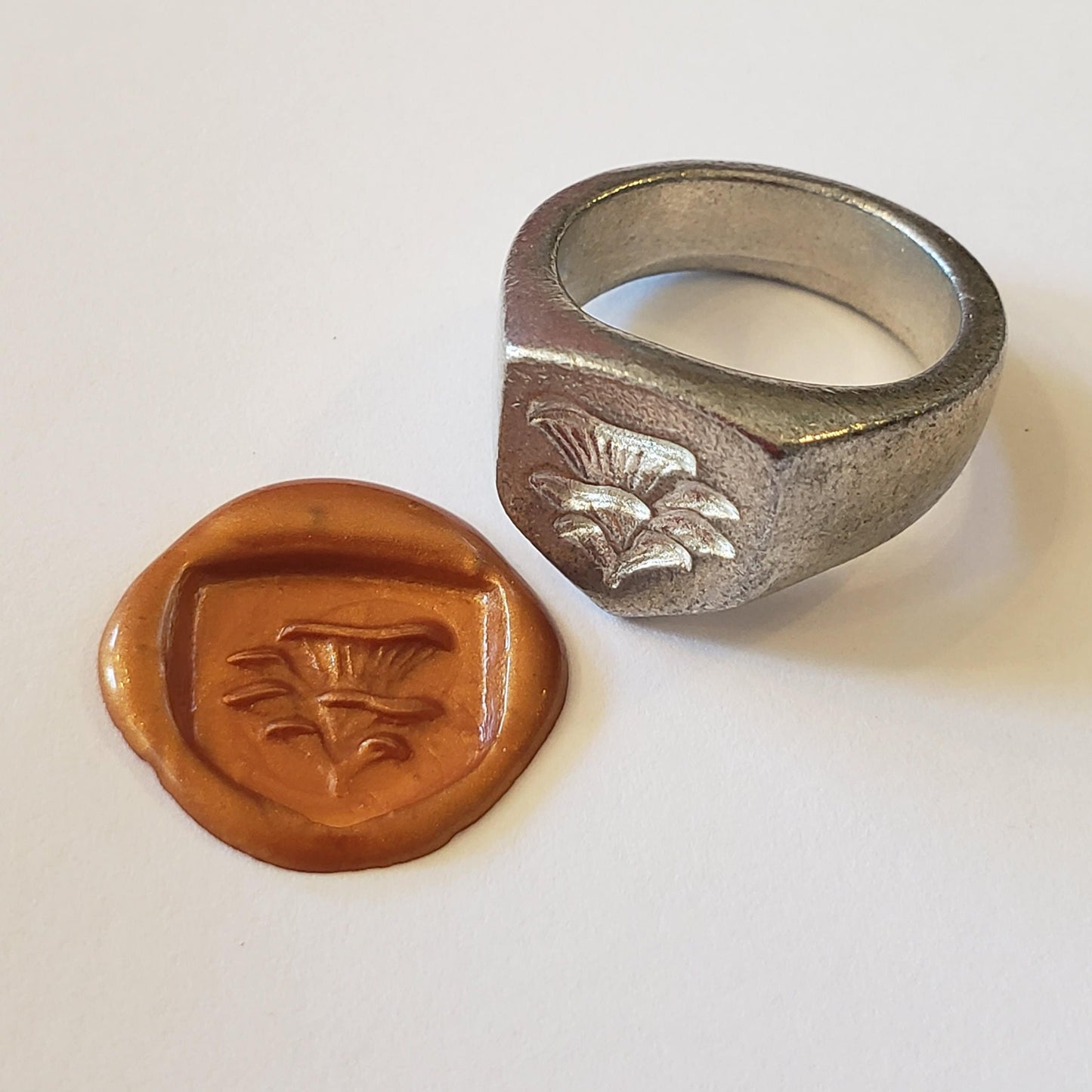 Oyster mushroom wax seal signet ring