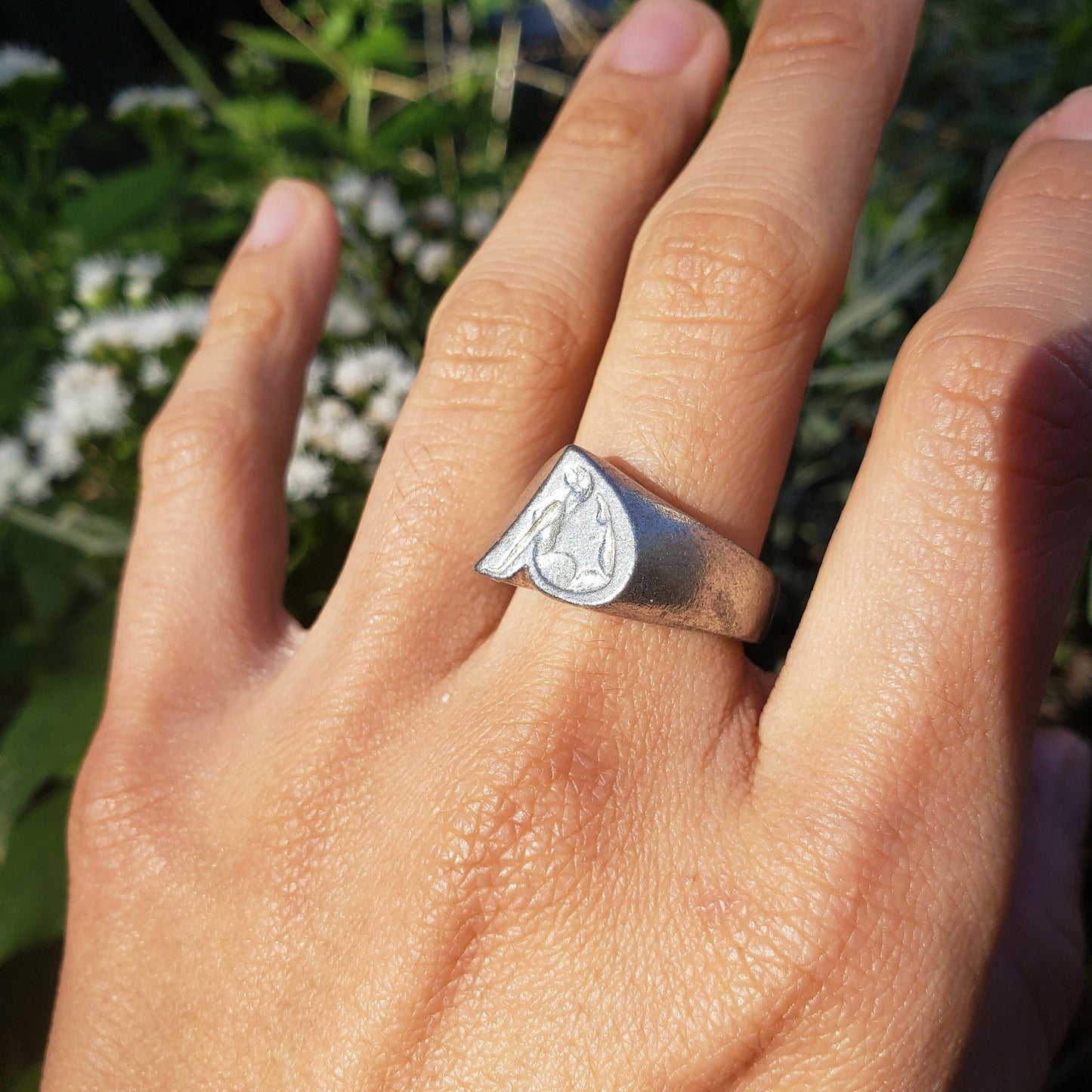 Body letter "a" arching wax seal signet ring