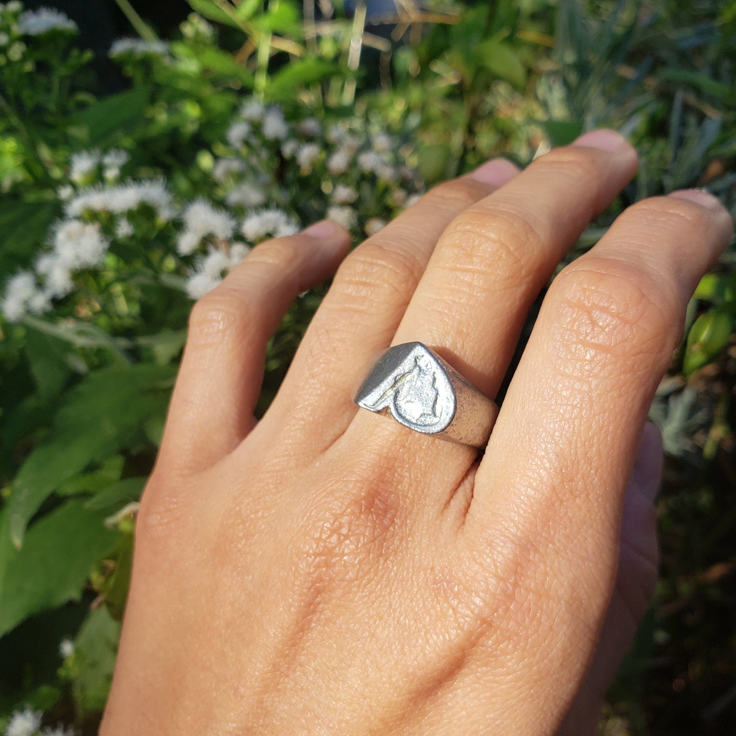 Body letter "a" arching wax seal signet ring