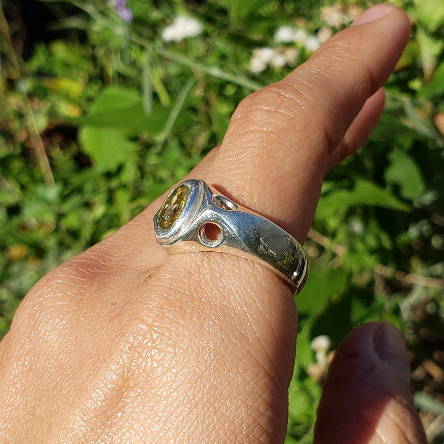 fleur-de-lis intaglio sphene silver ring