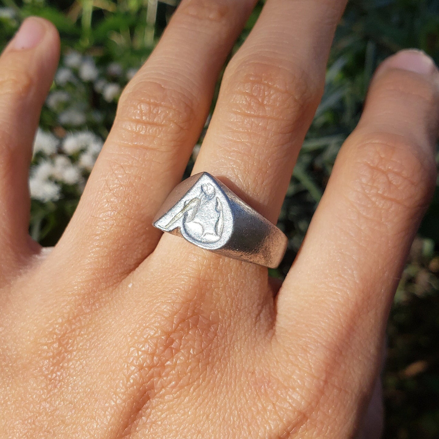 Body letter "a" arching wax seal signet ring