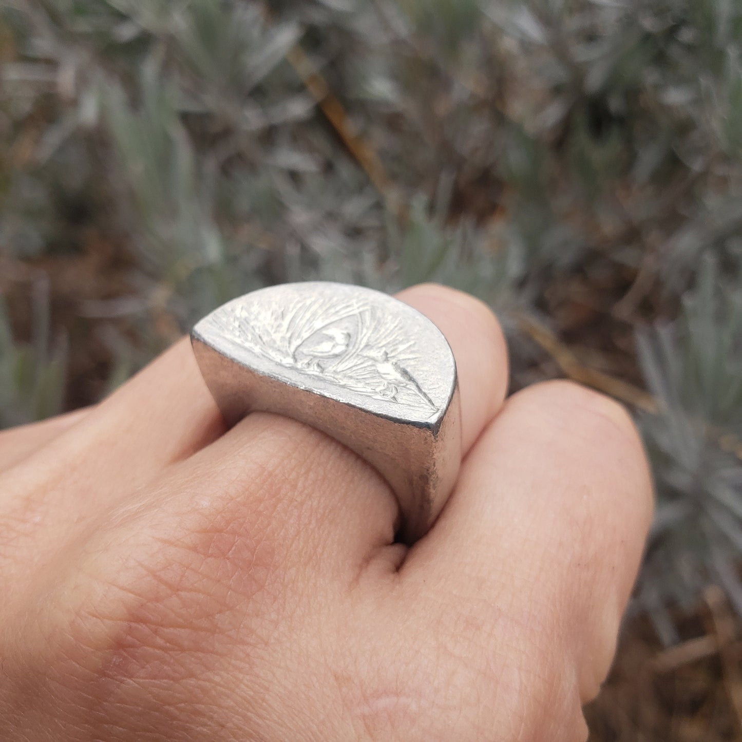 Bower bird wax seal signet ring