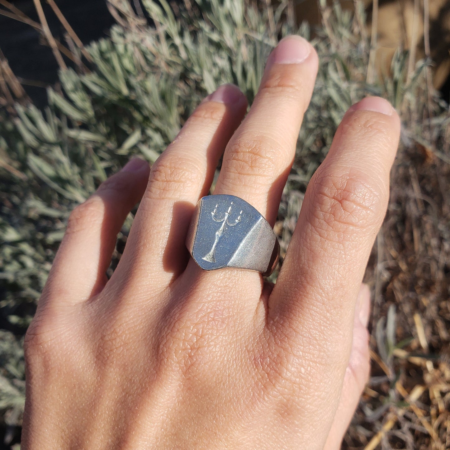 Standing candelabra wax seal signet ring