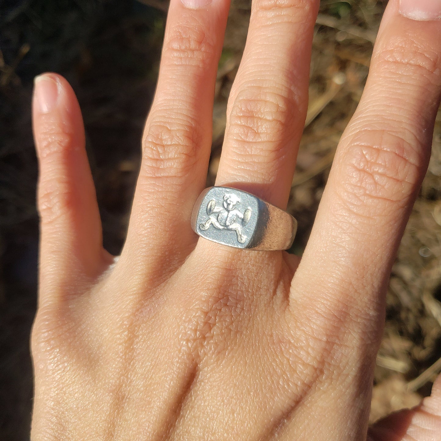 cymbal monkey wax seal signet ring