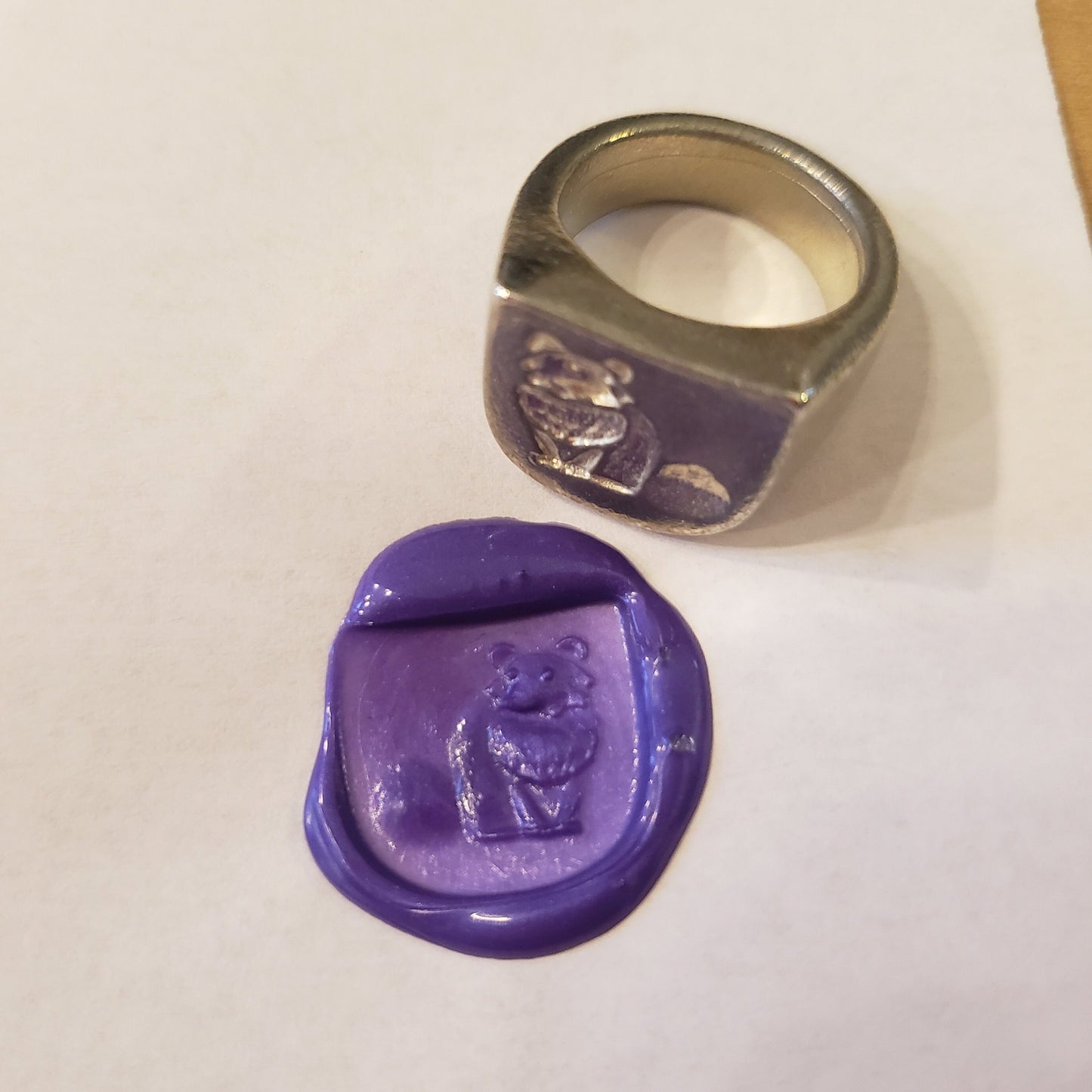 Raccoon wax seal signet ring