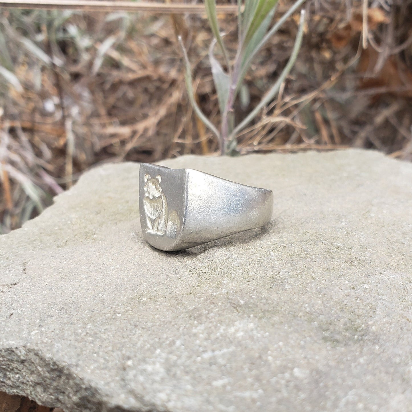 Raccoon wax seal signet ring