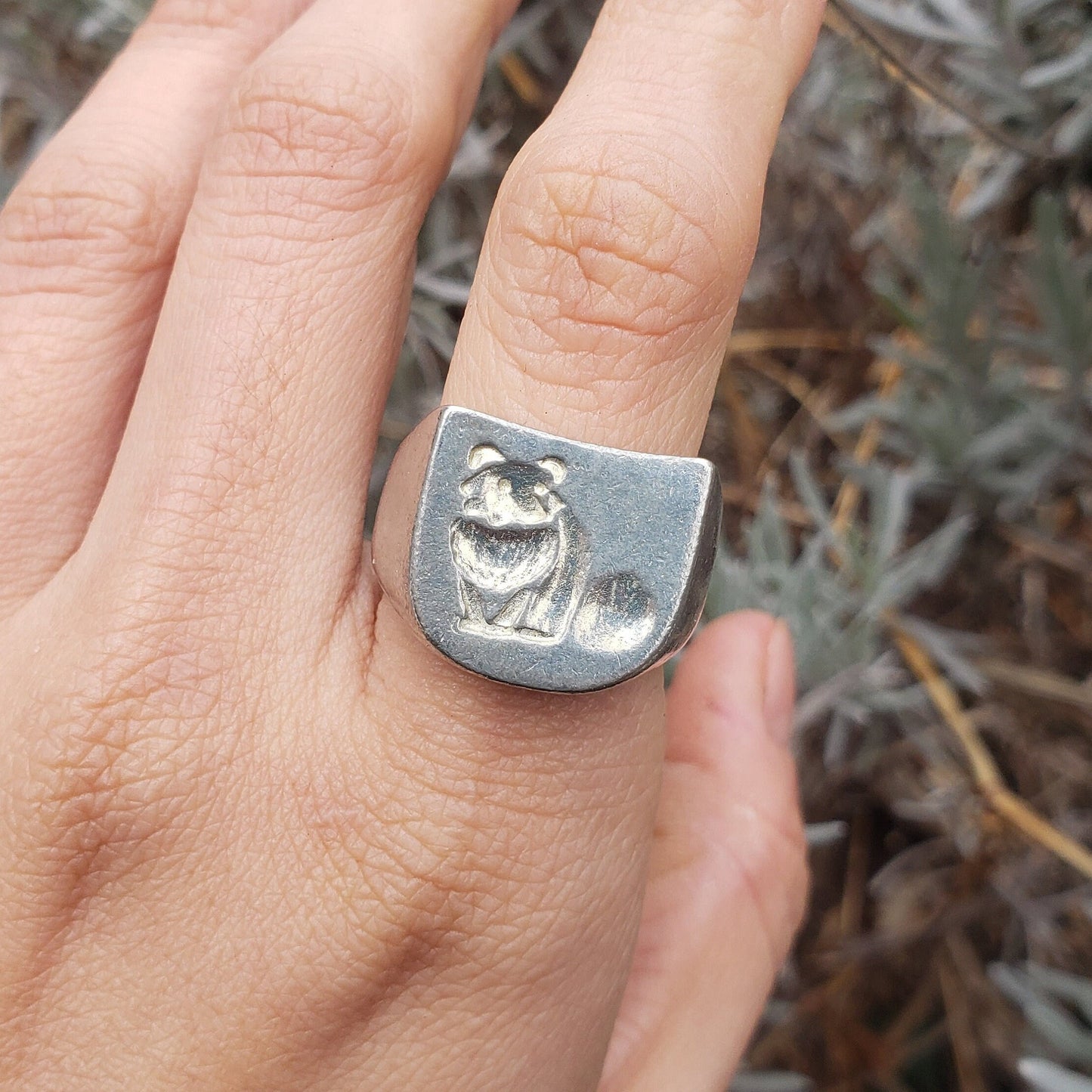 Raccoon wax seal signet ring