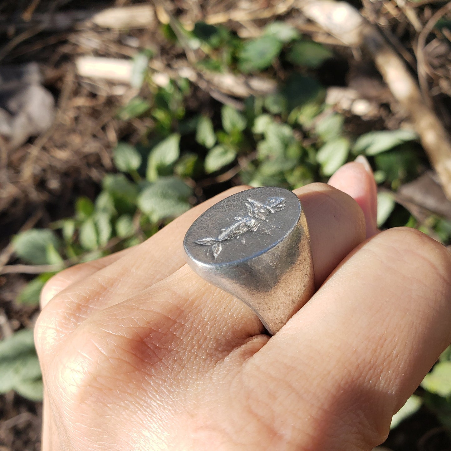 Holy mackerel wax seal signet ring