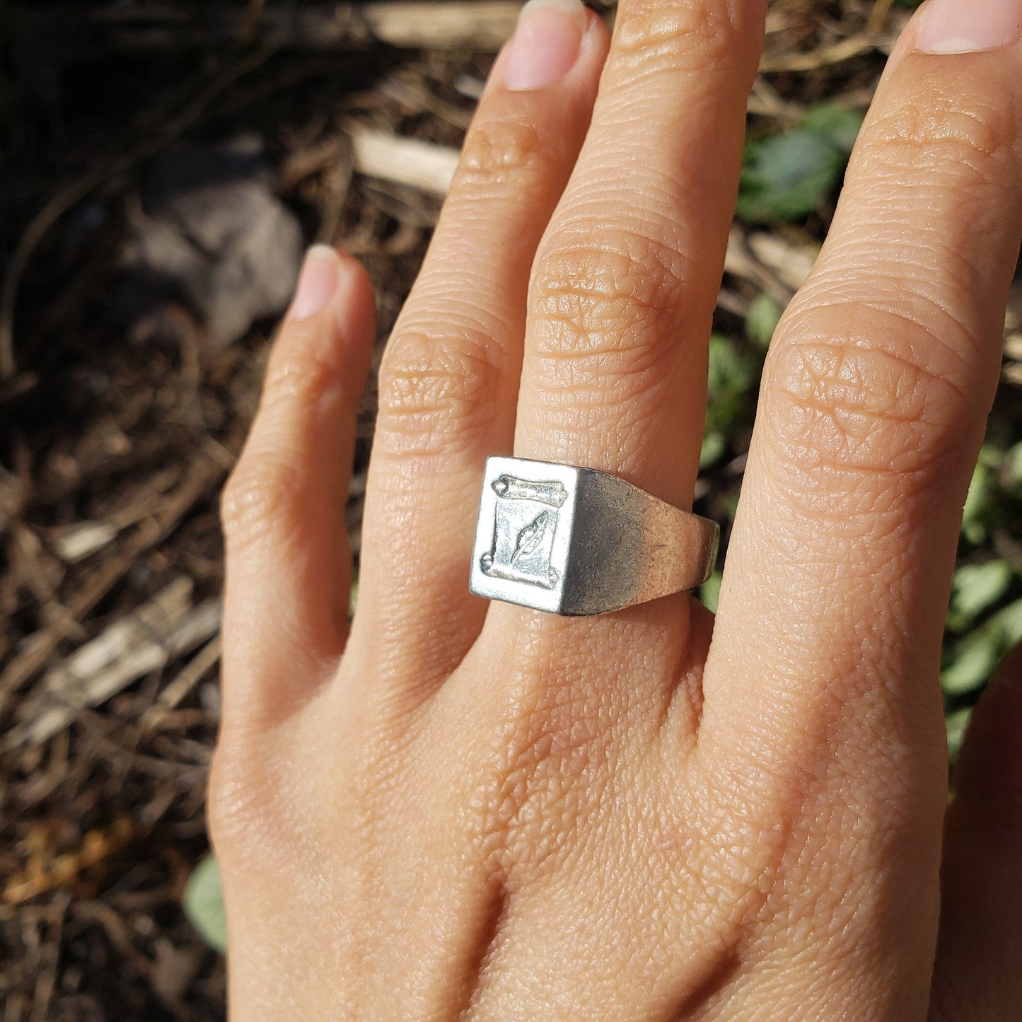 Scroll and quill wax seal signet ring