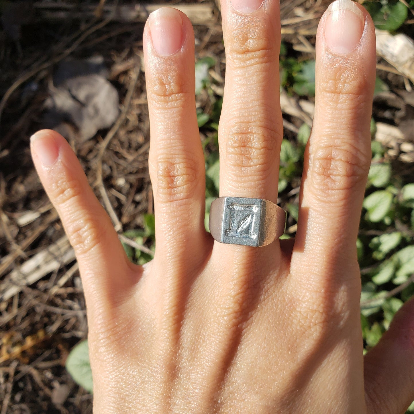 Scroll and quill wax seal signet ring