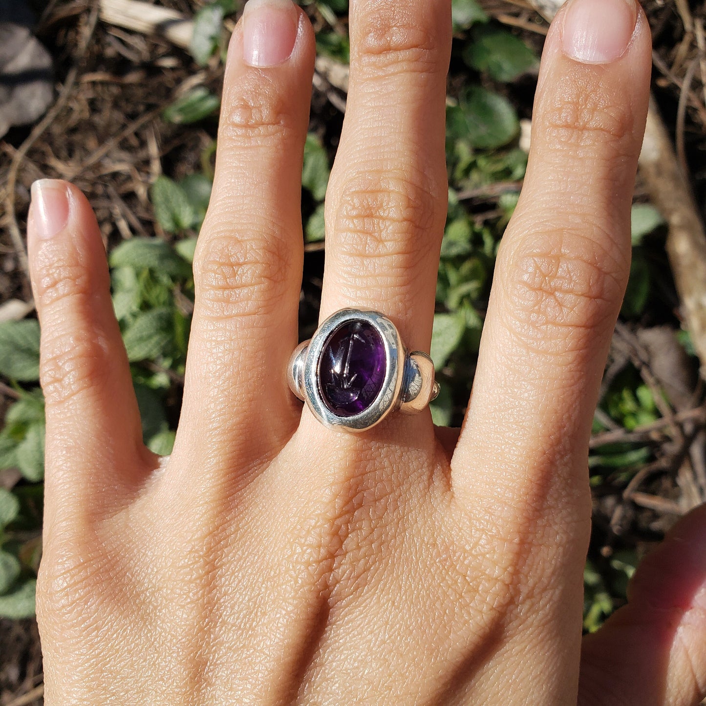 Mushroom amethyst silver ring