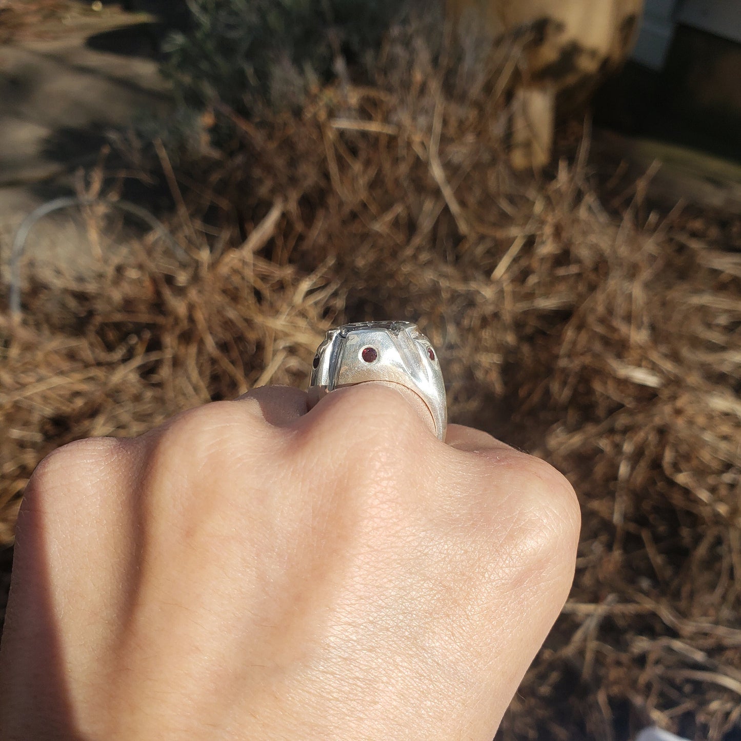 Sword and shield intaglio silver ring