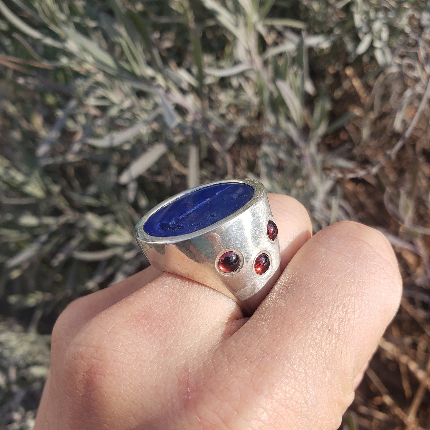 Lapis candle silver ring