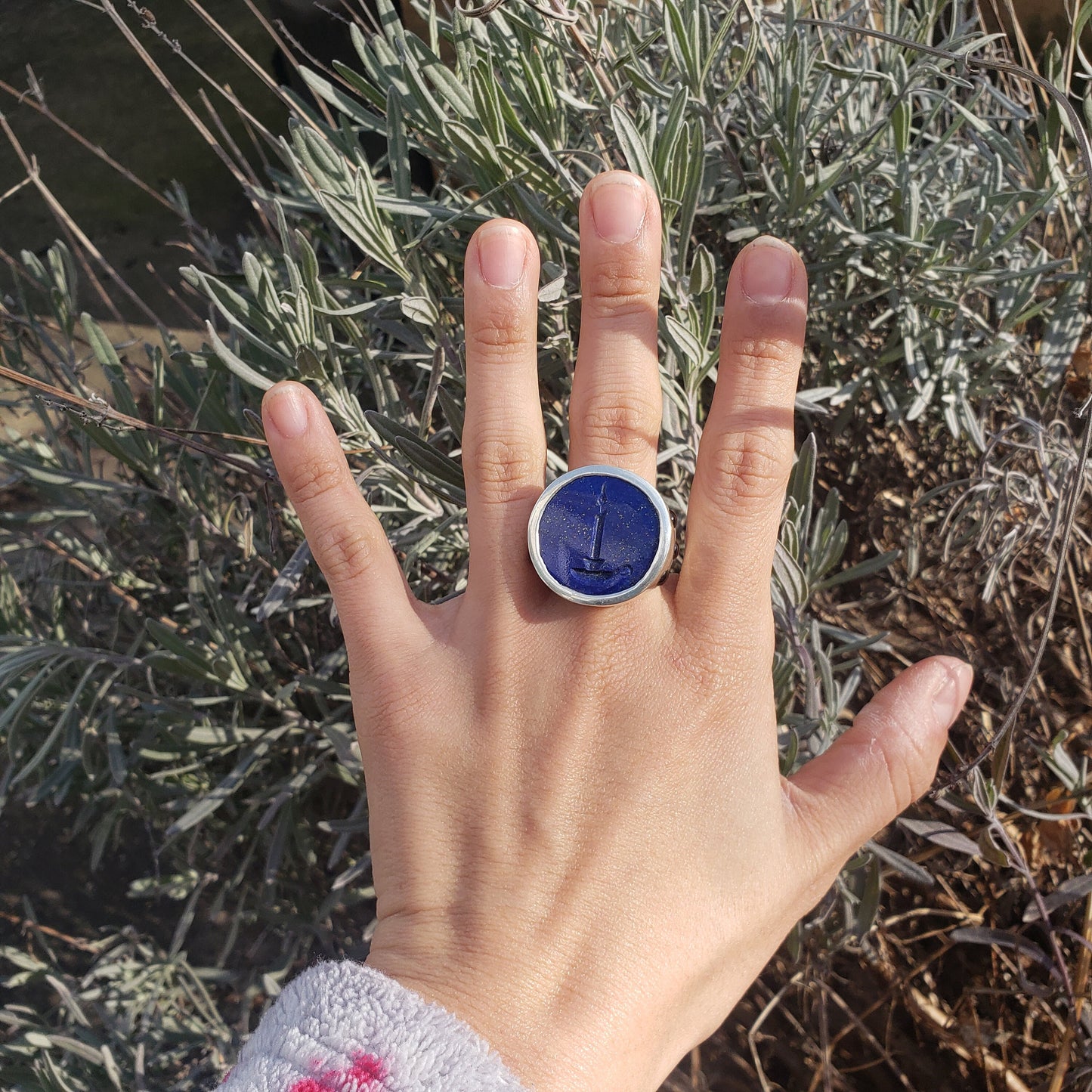 Lapis candle silver ring