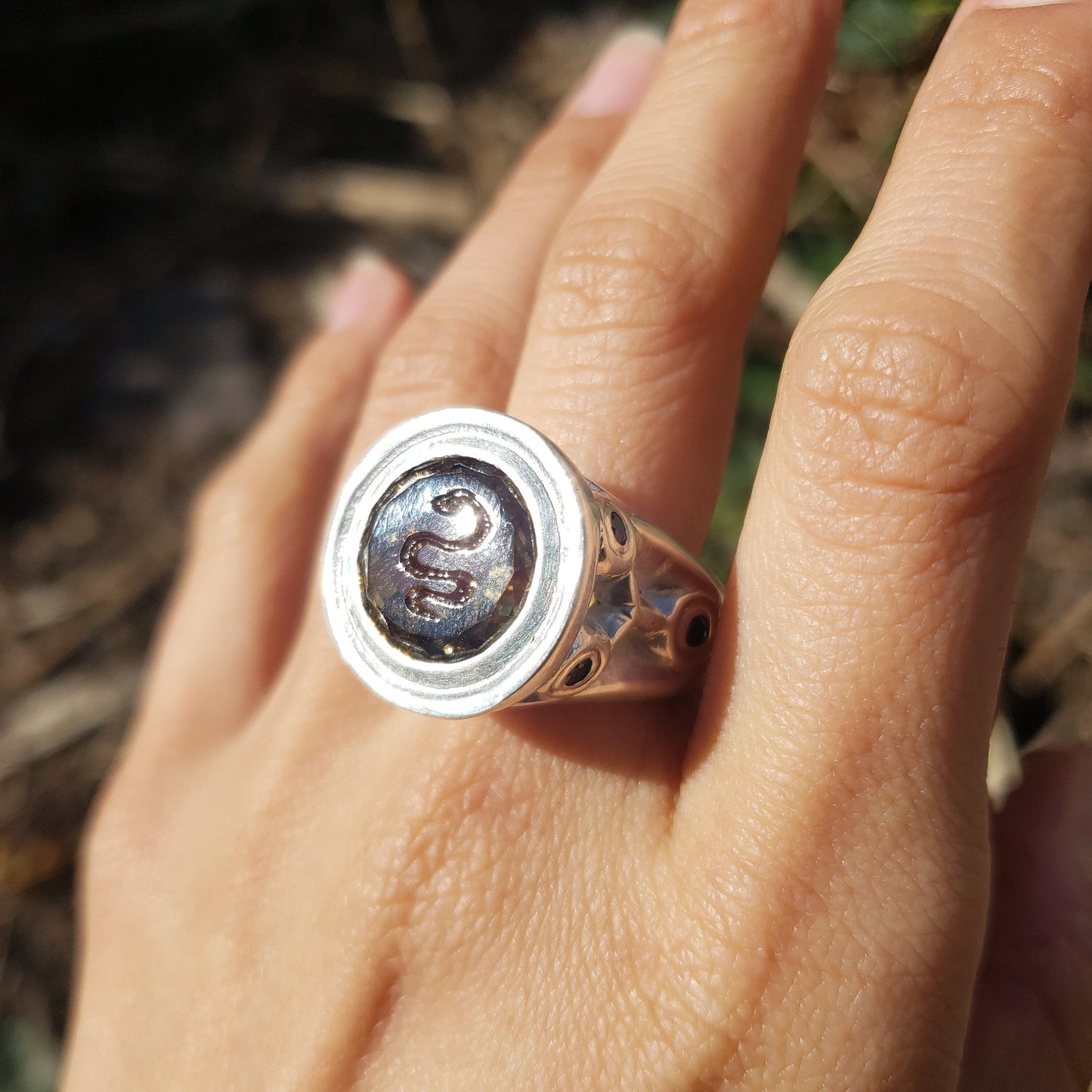 Citrine snake silver ring