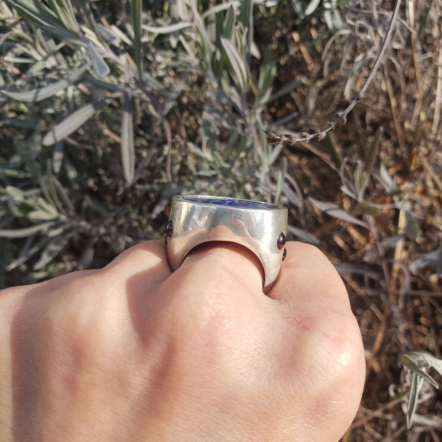 Lapis candle silver ring