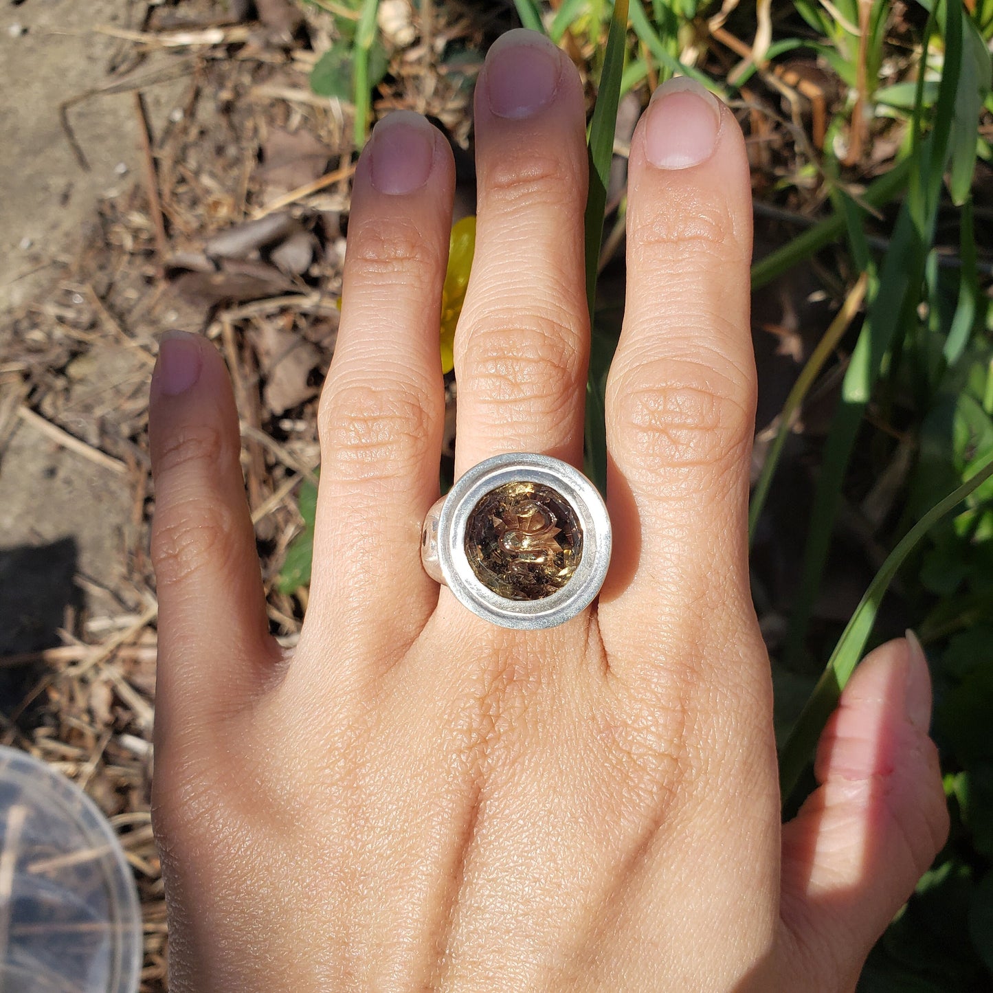 Citrine snake silver ring