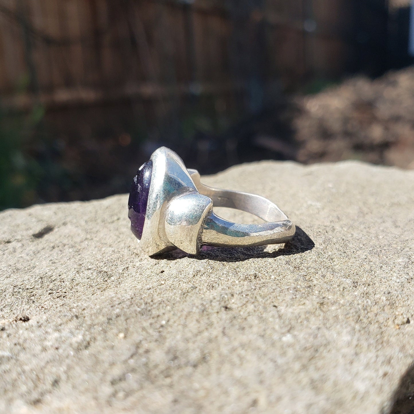 Mushroom amethyst silver ring