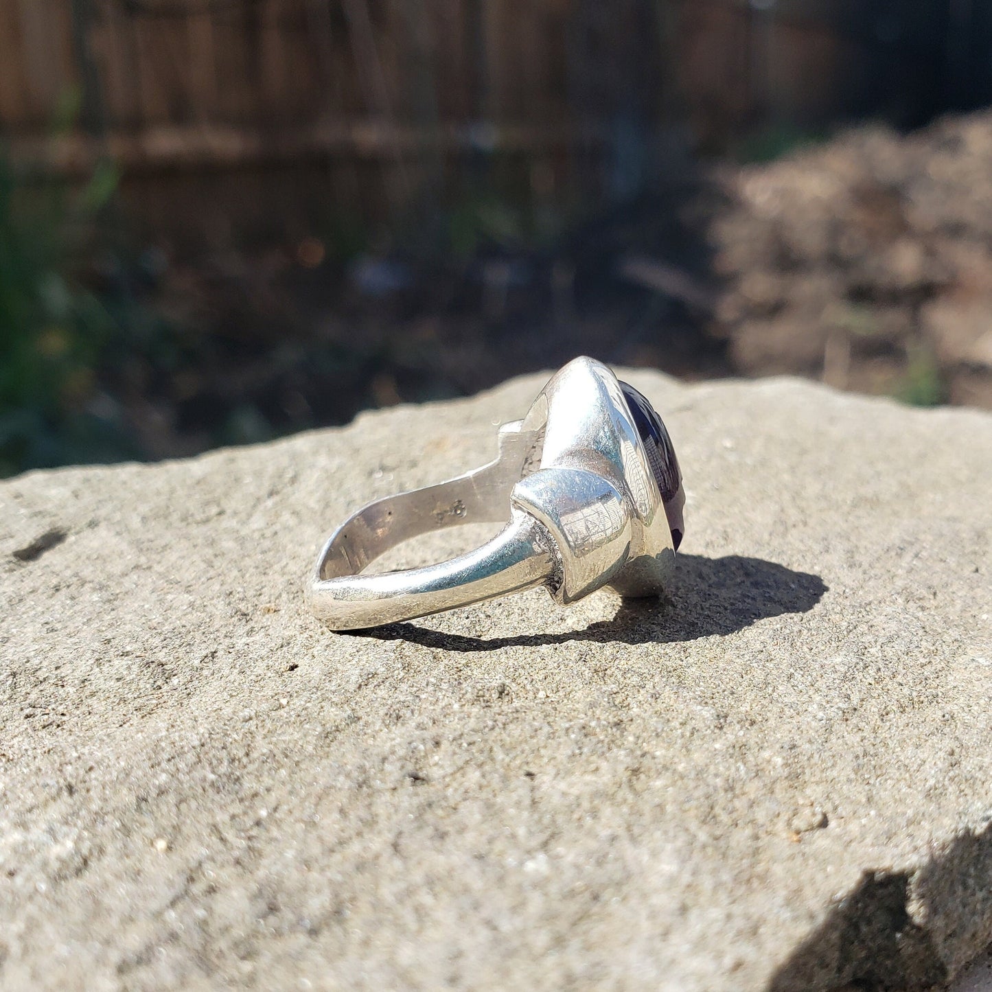 Mushroom amethyst silver ring