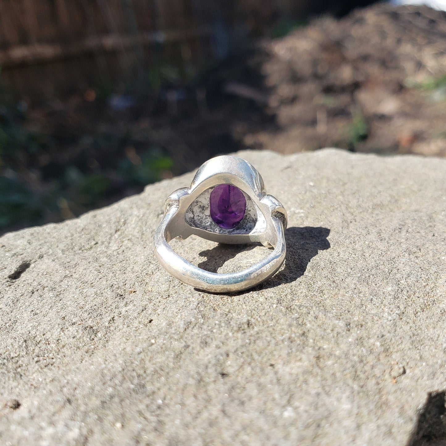 Mushroom amethyst silver ring