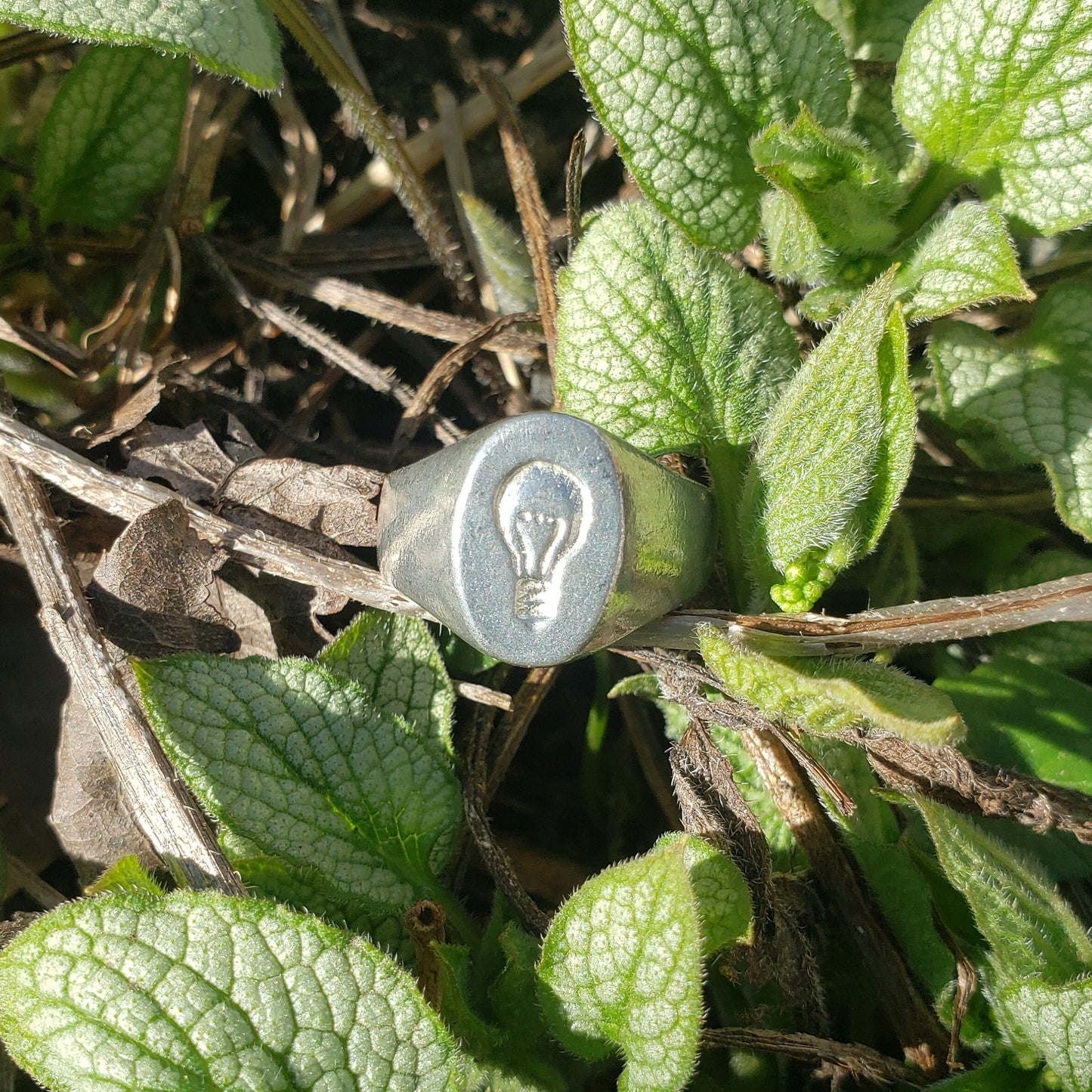 Incandescent lightbulb wax seal signet ring